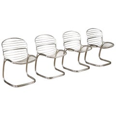 Set of 4 Gastone Rinaldi Chromed Steel Dining Chairs for RIMA, Italy, 1970s