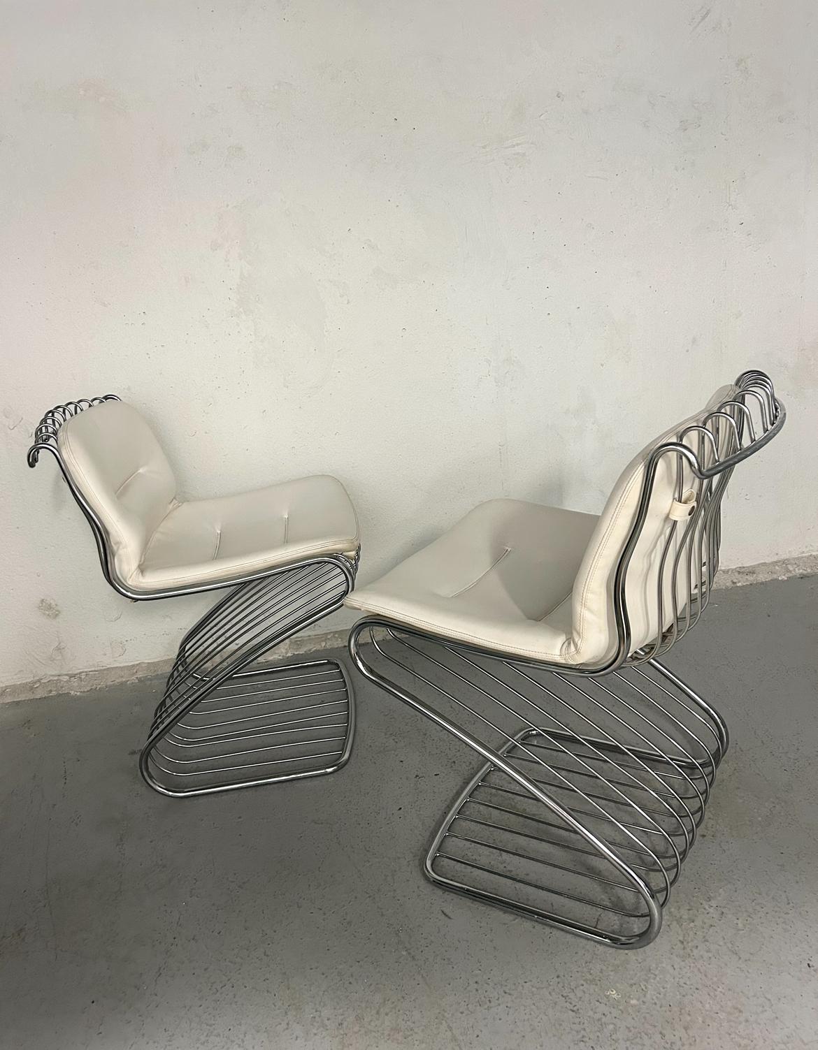 European Set of 4 Gastone Rinaldi Wire Chrome Cantilever Chairs