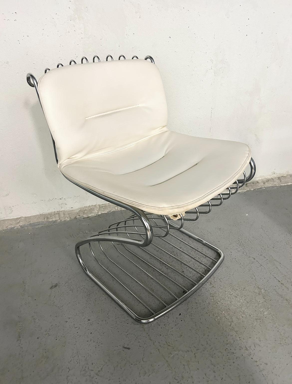 Faux Leather Set of 4 Gastone Rinaldi Wire Chrome Cantilever Chairs