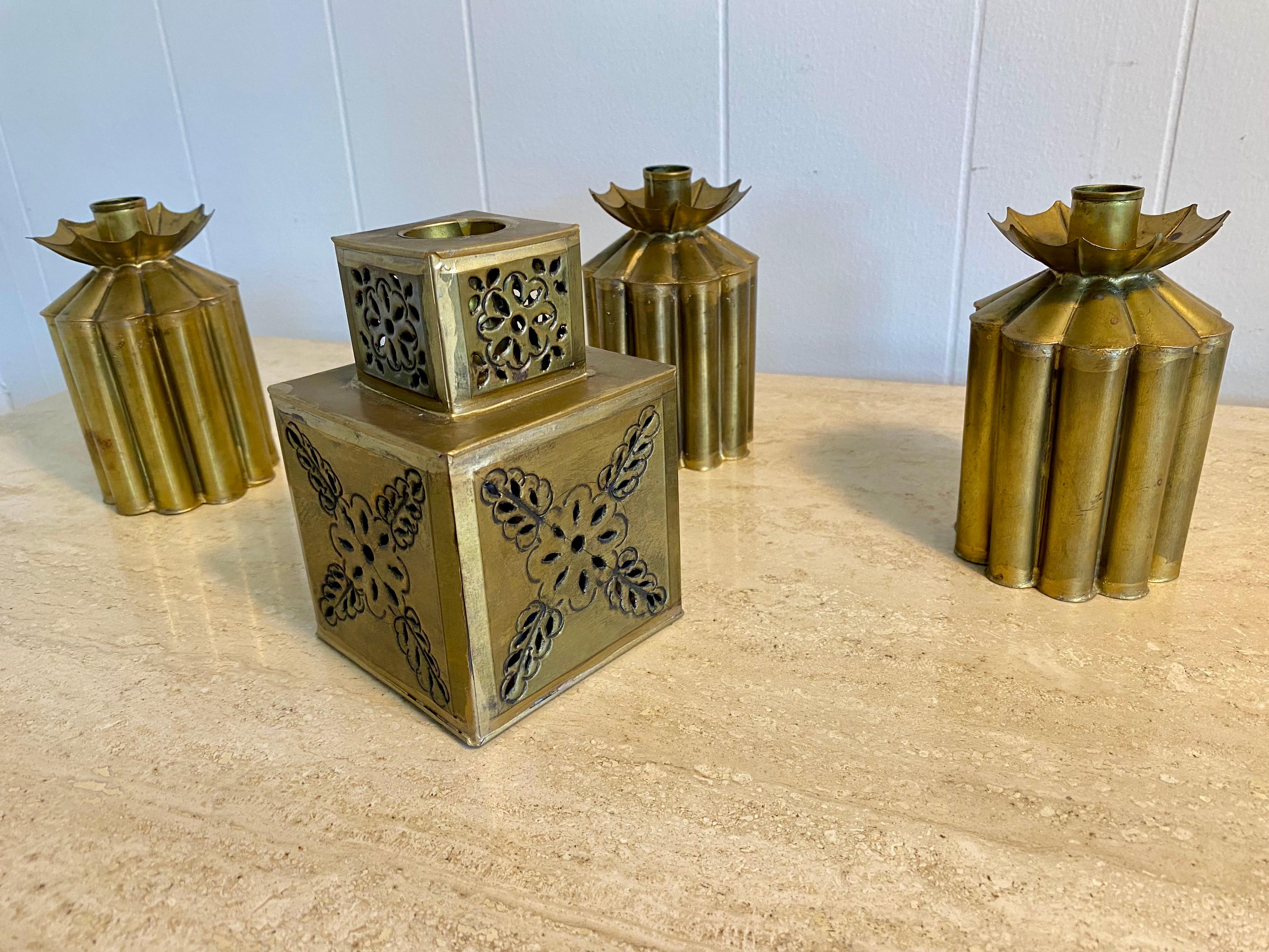 Set of 4 Gene Byron Mexican Brutalist Brass Candleholders, Circa 1960s 5