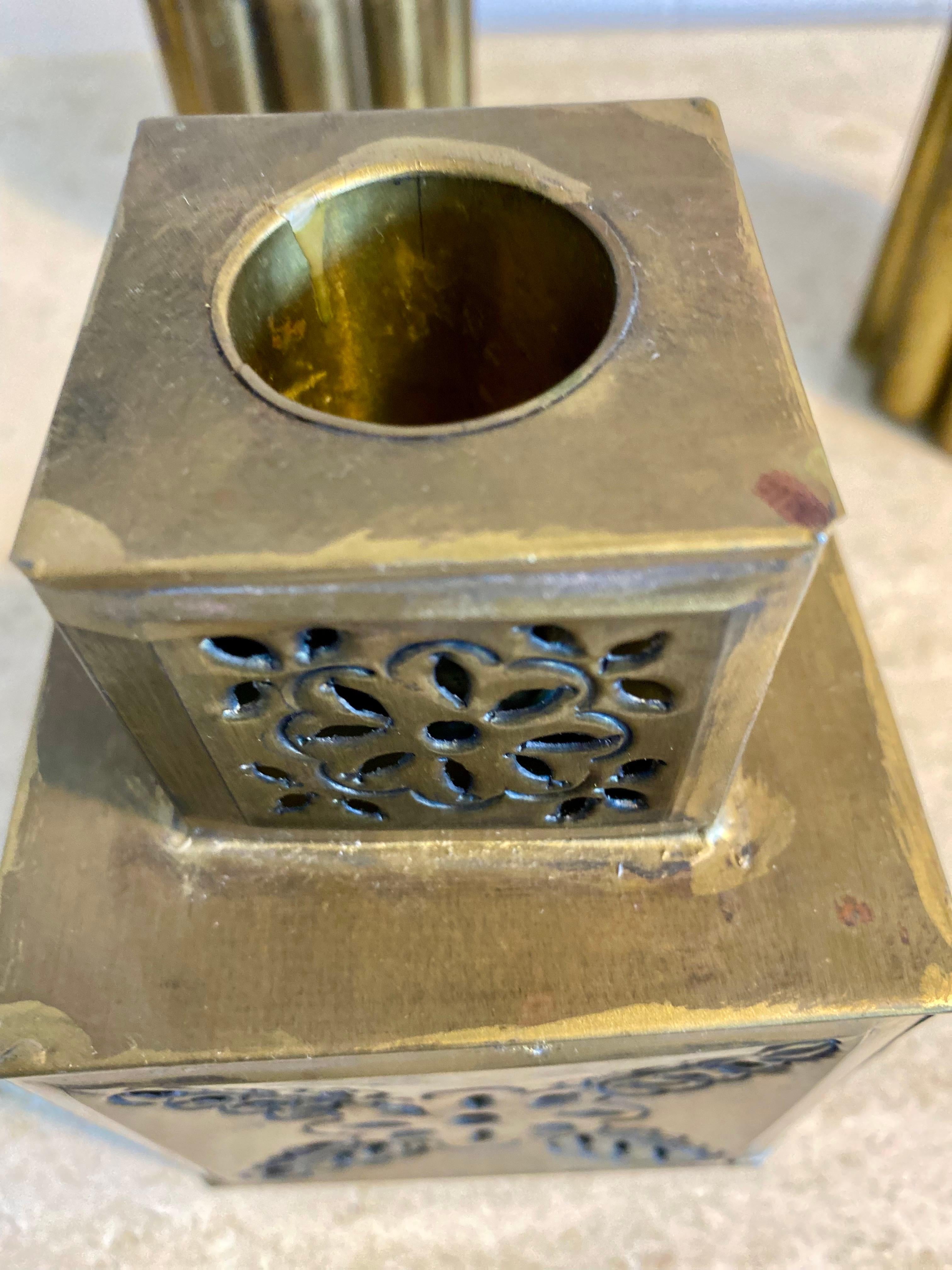 20th Century Set of 4 Gene Byron Mexican Brutalist Brass Candleholders, Circa 1960s