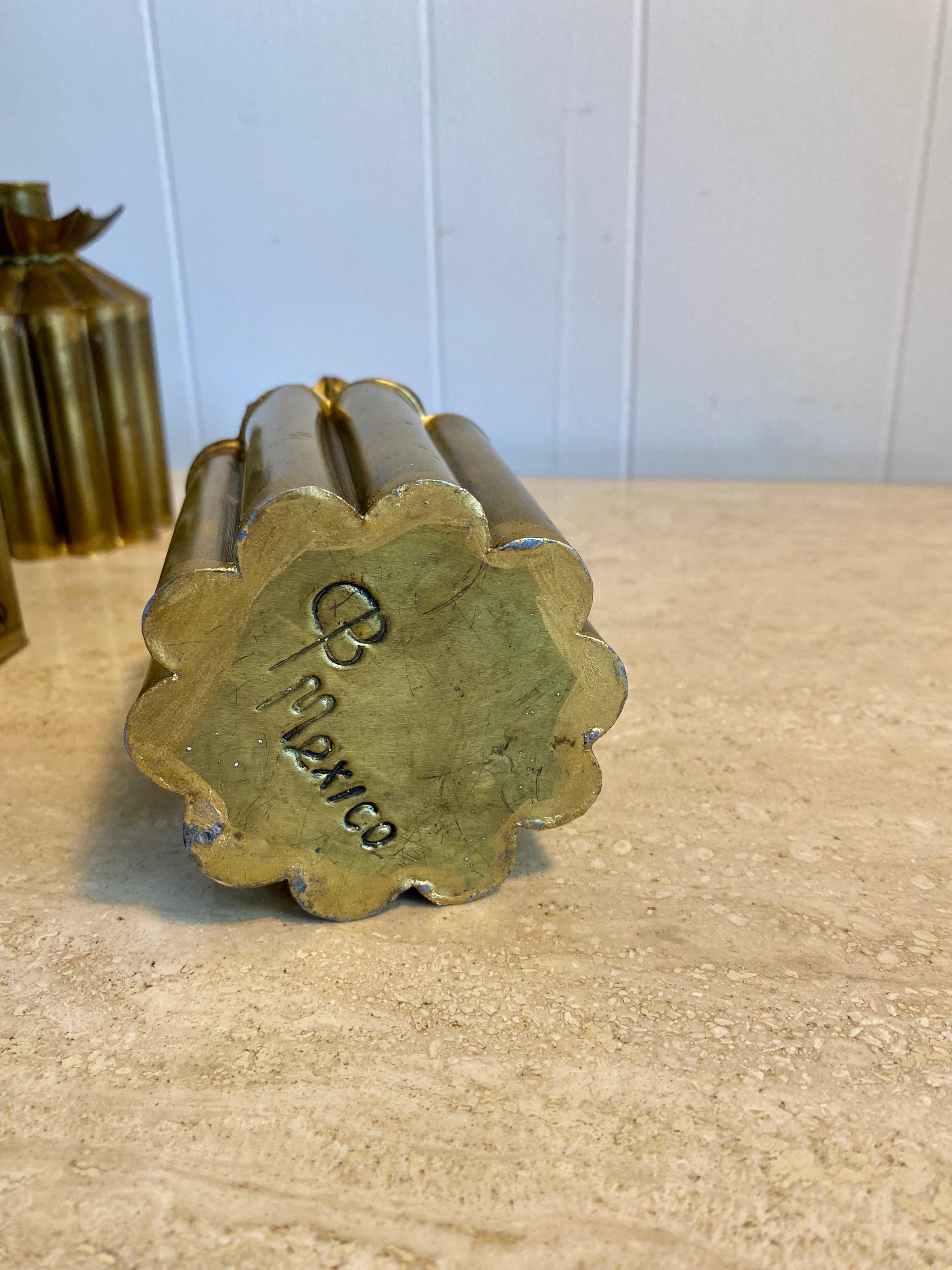 Set of 4 Gene Byron Mexican Brutalist Brass Candleholders, Circa 1960s 4