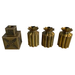 Set of 4 Gene Byron Mexican Brutalist Brass Candleholders, Circa 1960s