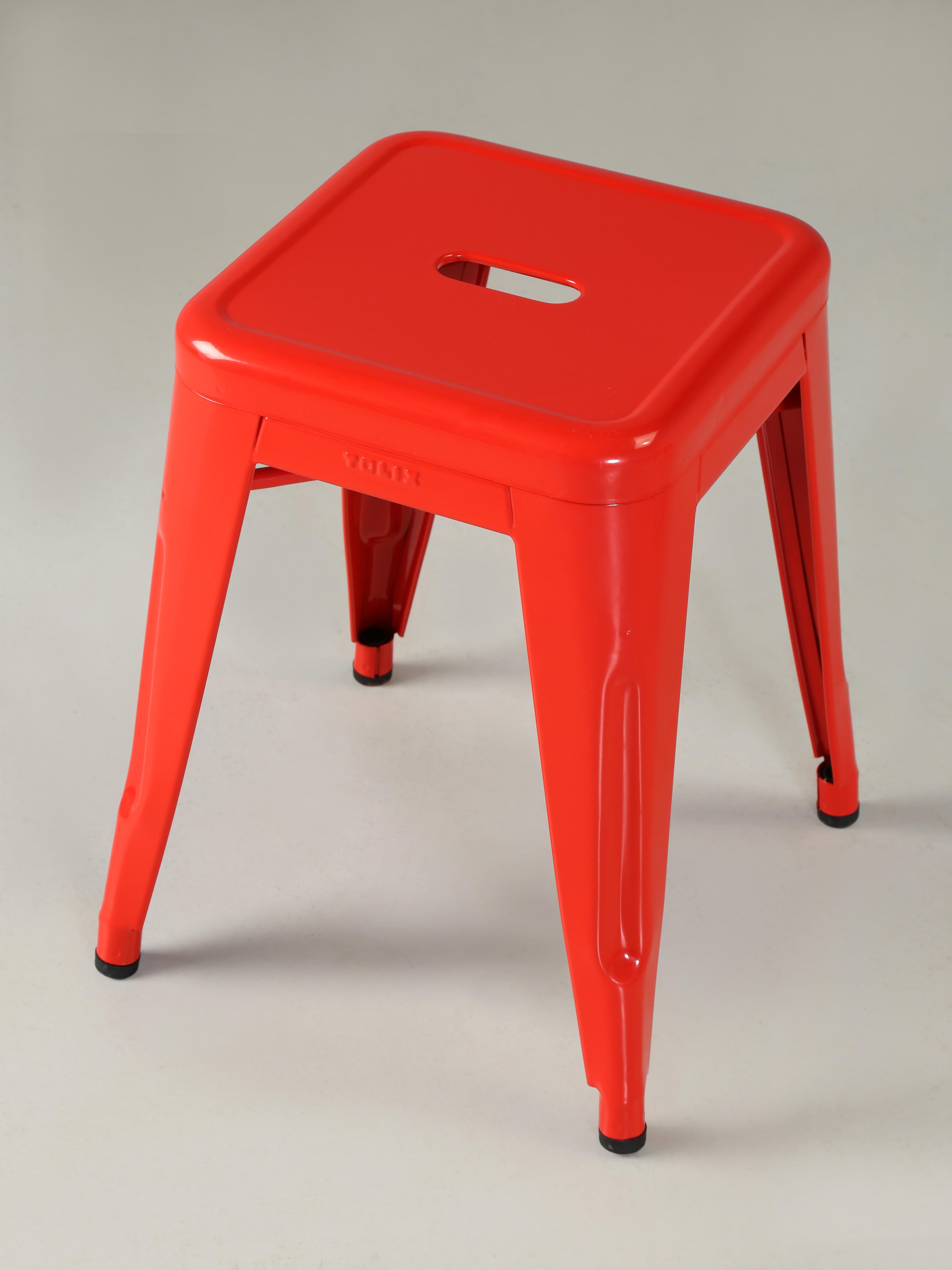 Industrial Set of (4) Genuine French Made Tolix Stools for Dining Tables Showroom Samples For Sale