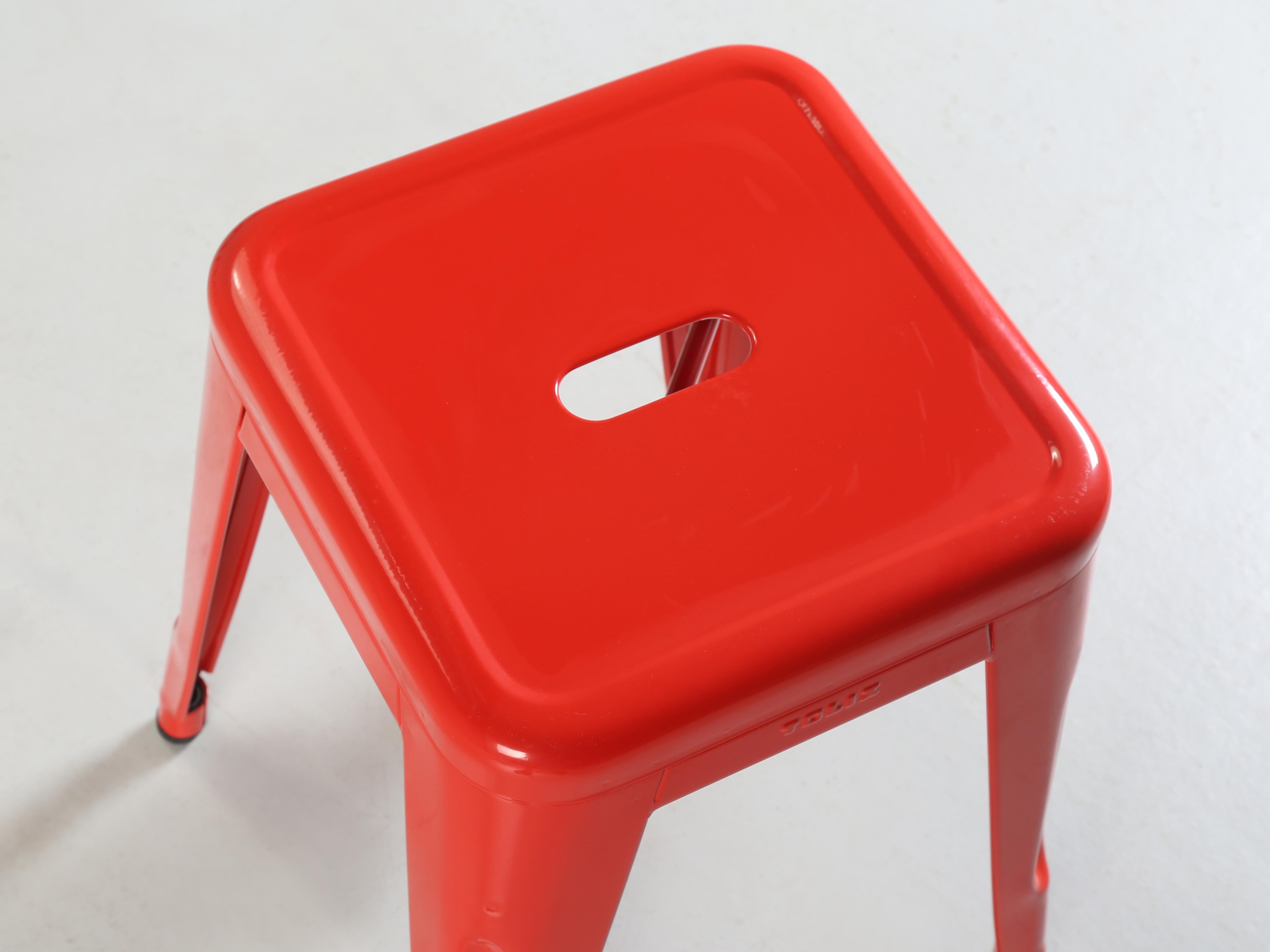 Hand-Crafted Set of (4) Genuine French Made Tolix Stools for Dining Tables Showroom Samples For Sale