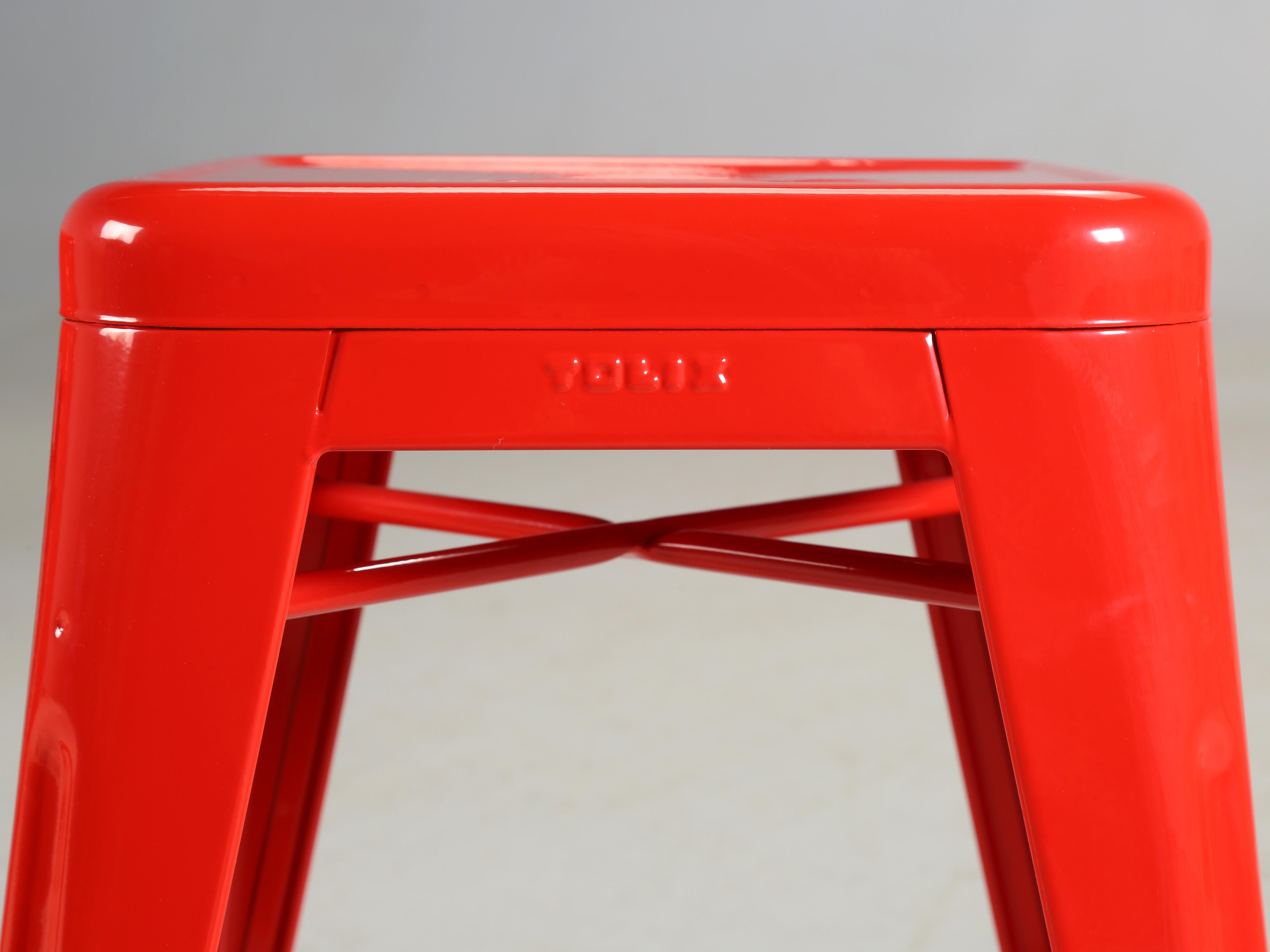 Contemporary Set of (4) Genuine French Made Tolix Stools for Dining Tables Showroom Samples For Sale
