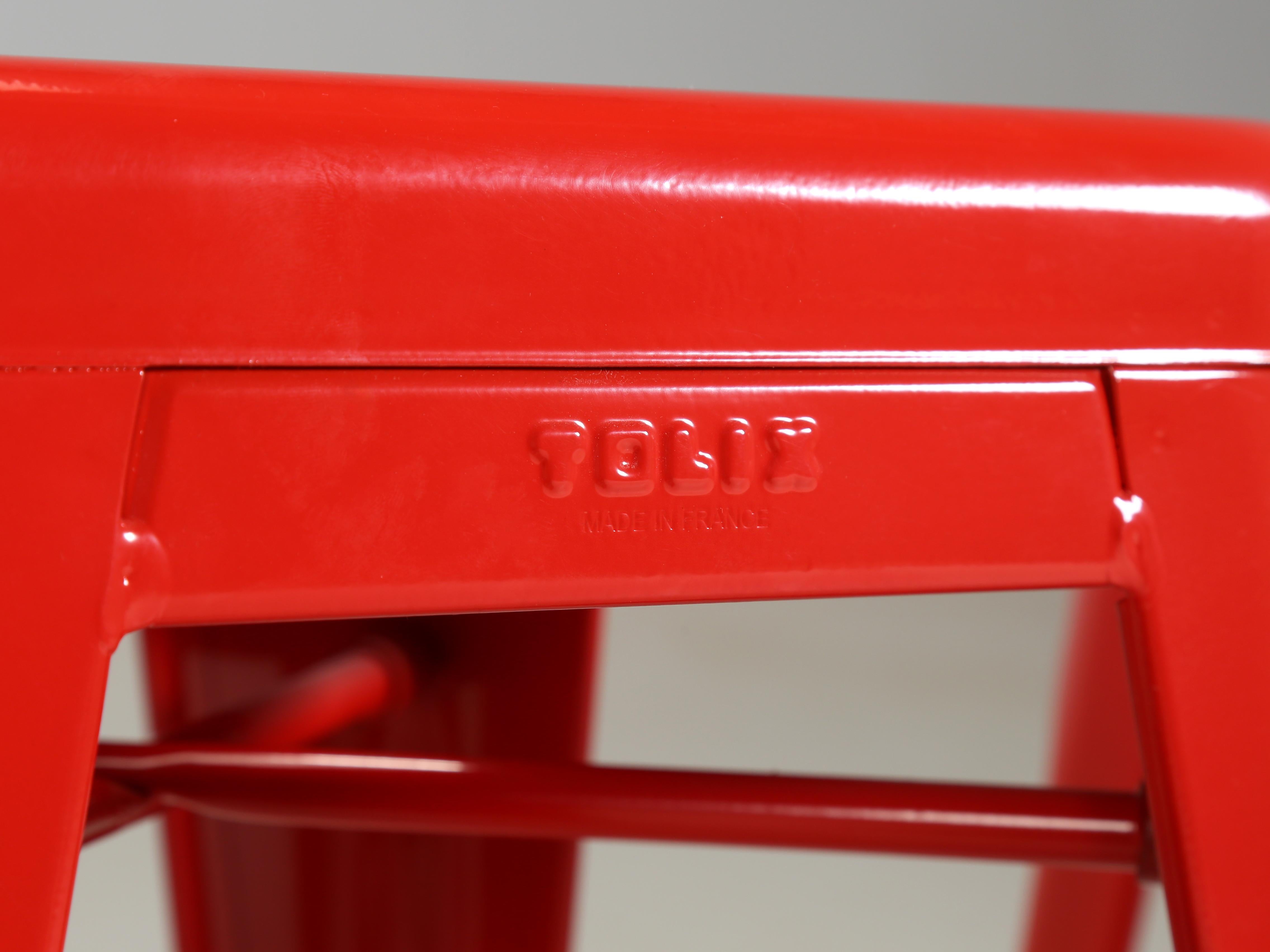 Steel Set of (4) Genuine French Made Tolix Stools for Dining Tables Showroom Samples For Sale