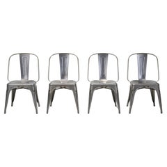 Set (4) Genuine French Tolix AC Wide Style Stacking Chairs Dark Grey Eggshell