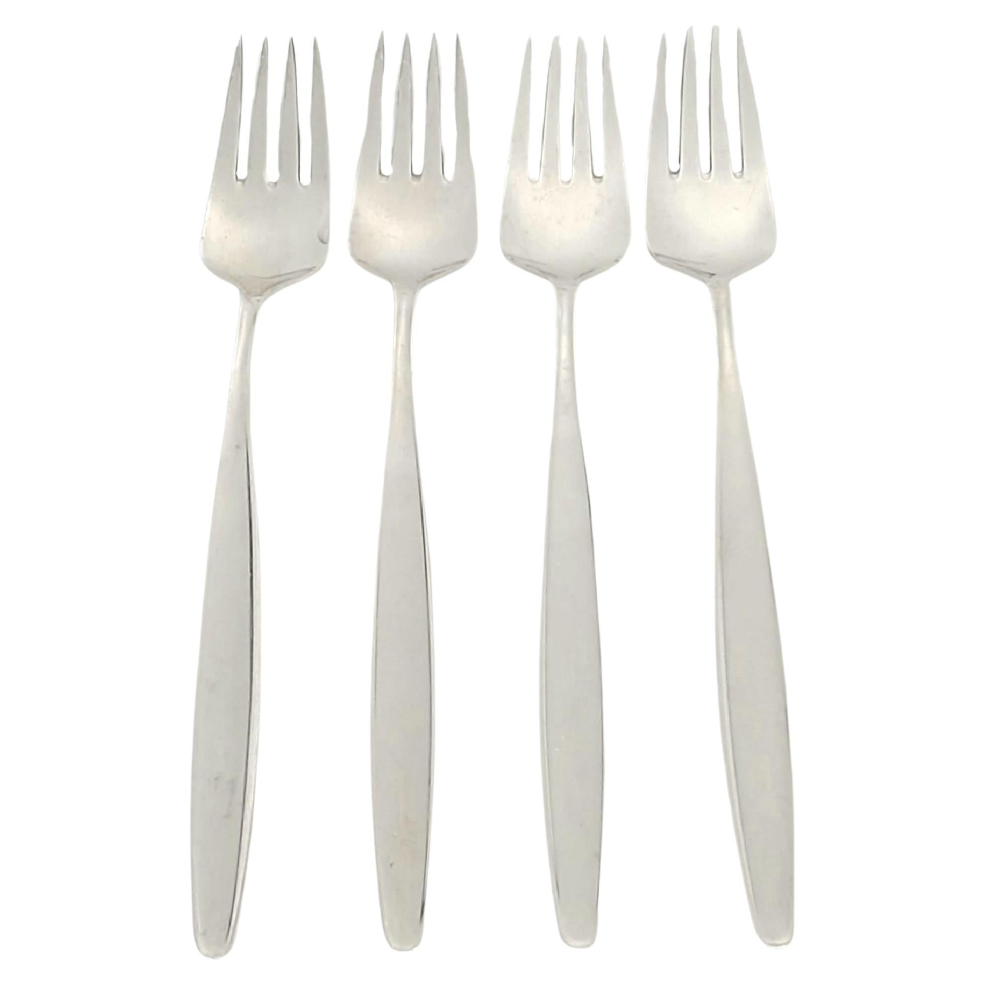 Set of 4 Georg Jensen Denmark Sterling Silver Cypress Dinner Forks