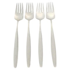 Set of 4 Georg Jensen Denmark Sterling Silver Cypress Dinner Forks