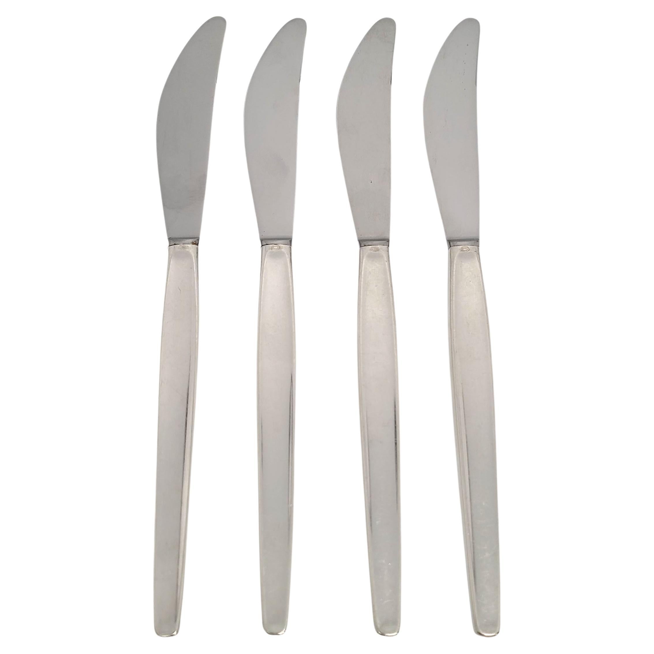 Set of 4 Georg Jensen Denmark Sterling Silver Cypress Dinner Knives
