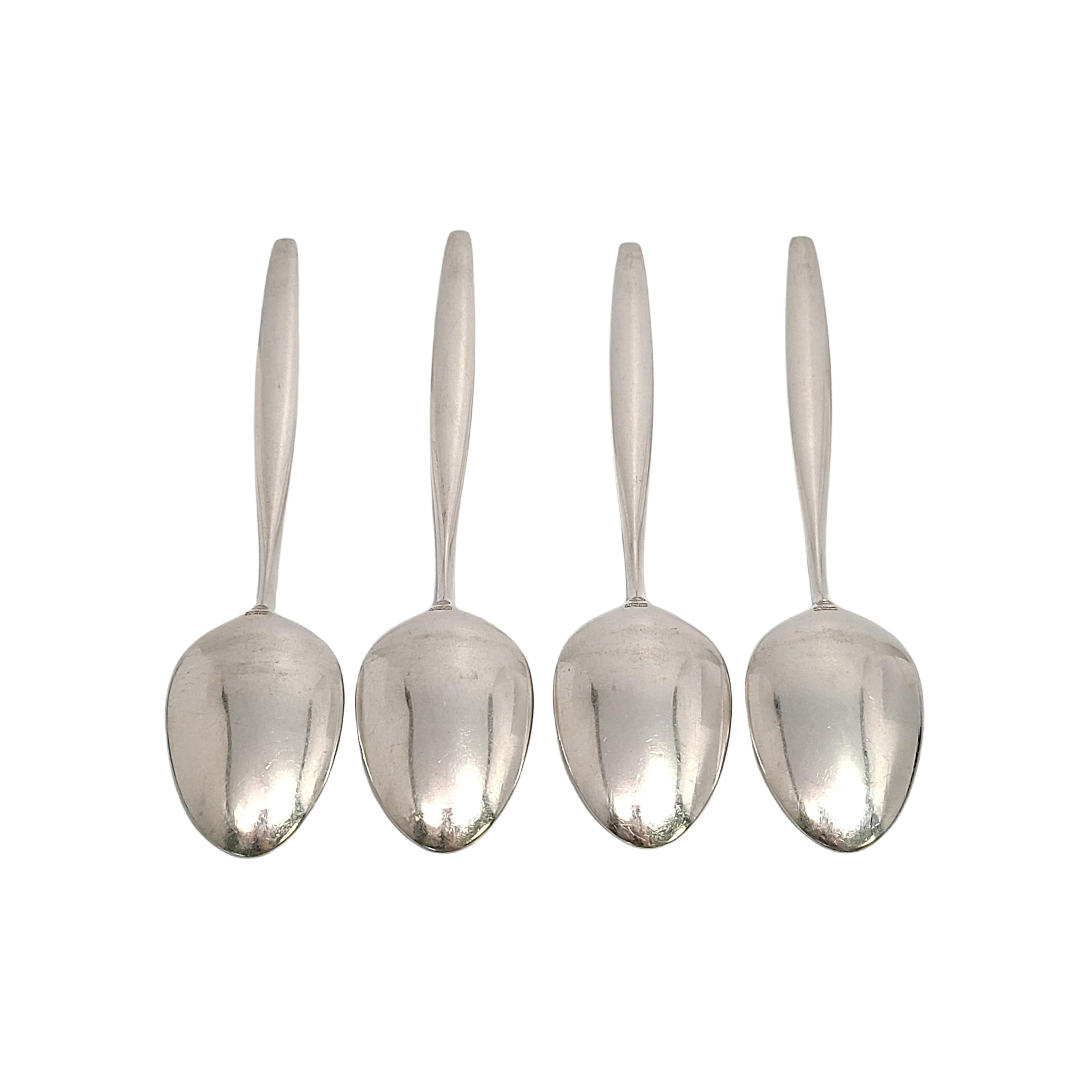 Set of 4 sterling silver youth spoons in the Cypress pattern by Georg Jensen

The Cypress pattern was designed by Tias Eckhoff in 1953 and won a gold medal for design in 1954. Its mid-century design is a timeless classic.

Measures approx 6