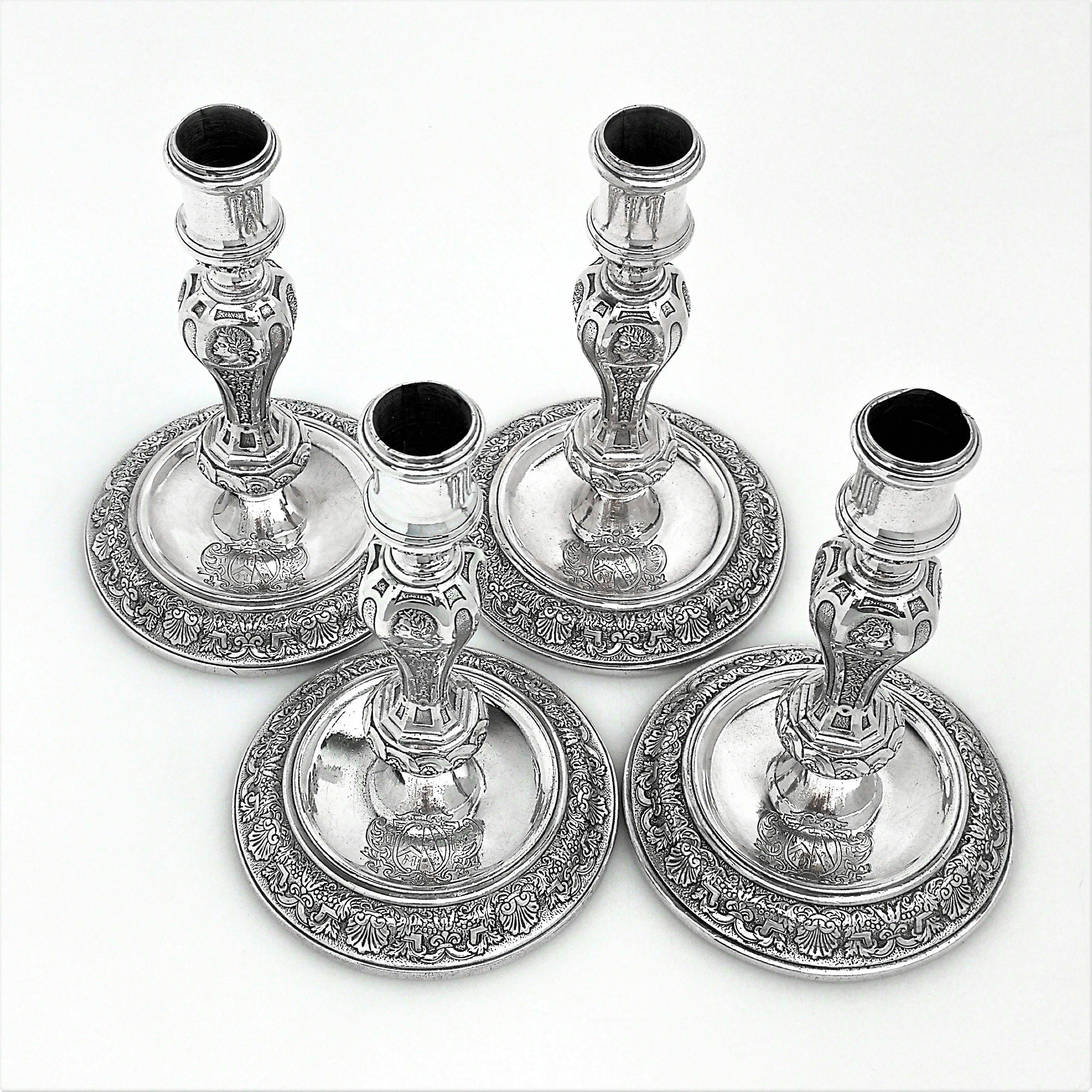 Set of 4 George I Solid Silver Candlesticks 1725 Georgian 18th Century In Good Condition In London, GB