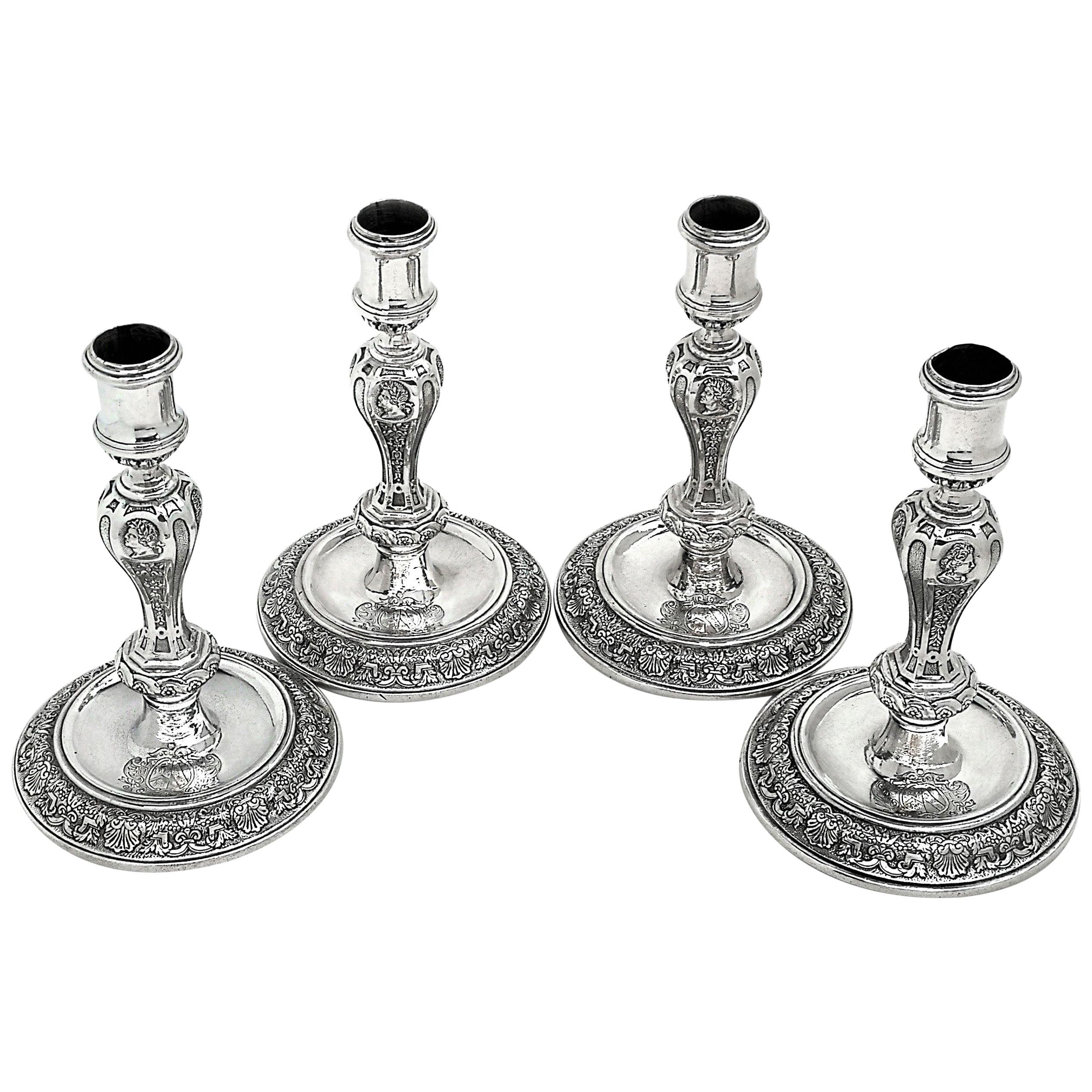 Set of 4 George I Solid Silver Candlesticks 1725 Georgian 18th Century