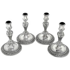 Antique Set of 4 George I Solid Silver Candlesticks 1725 Georgian 18th Century