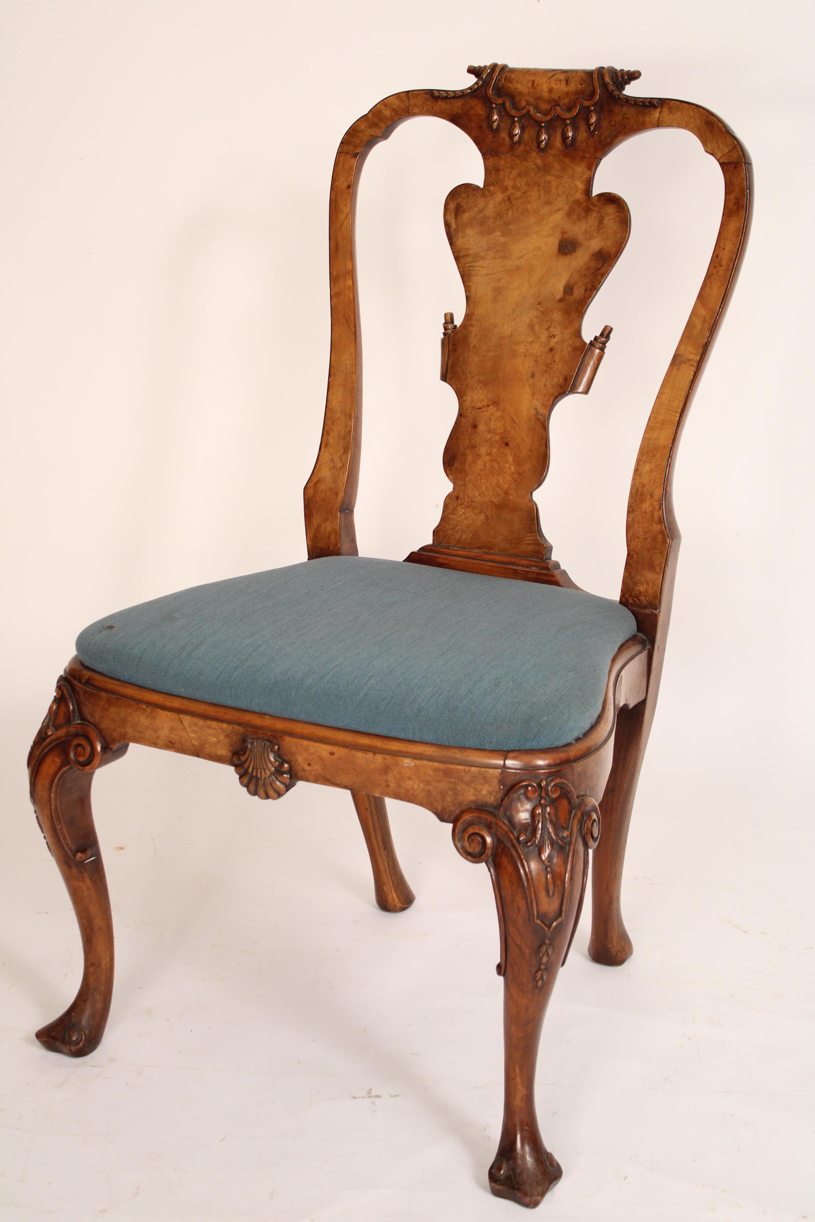 English Set of 4 George I style Walnut and Burl Elm Side Chairs
