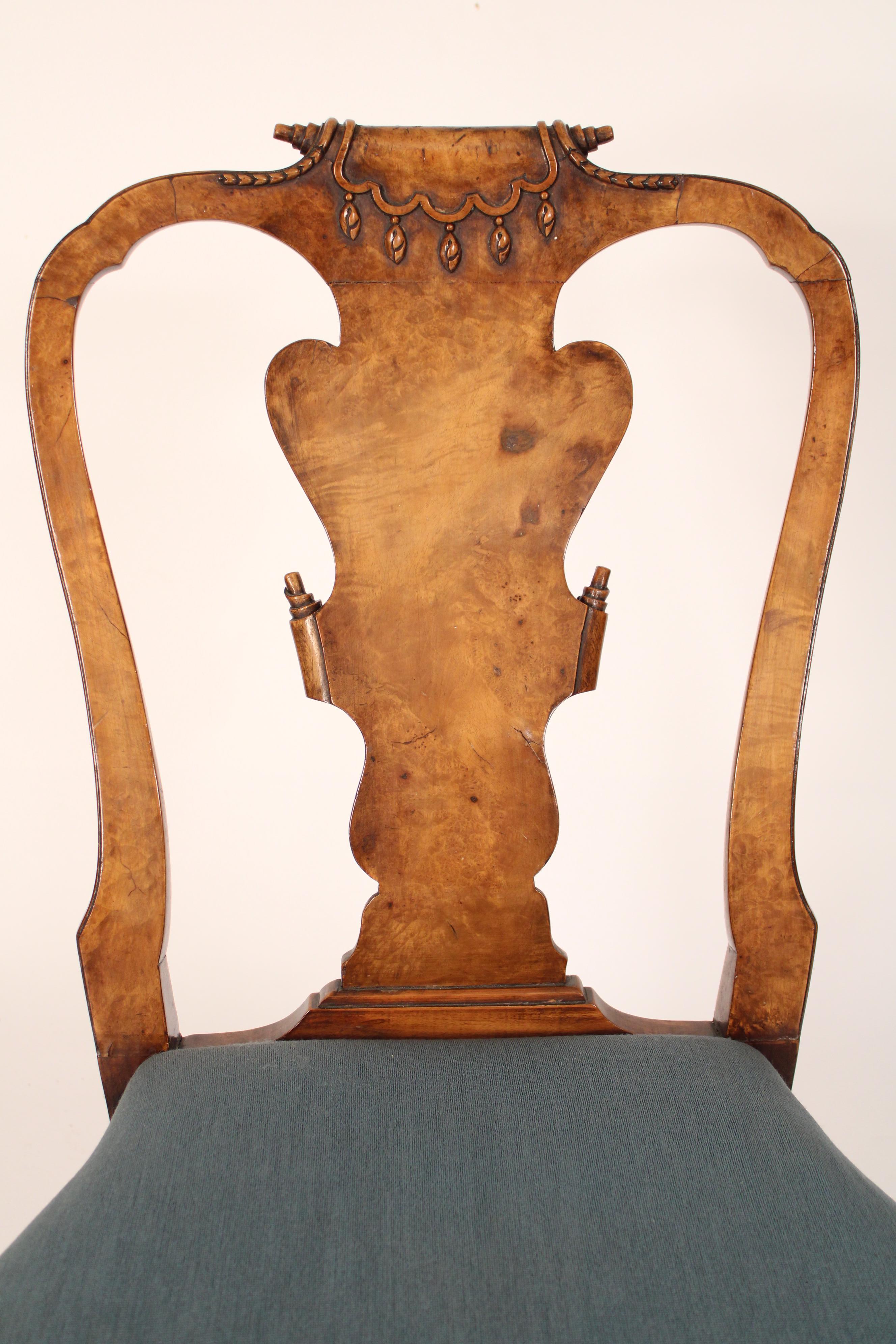 Upholstery Set of 4 George I style Walnut and Burl Elm Side Chairs
