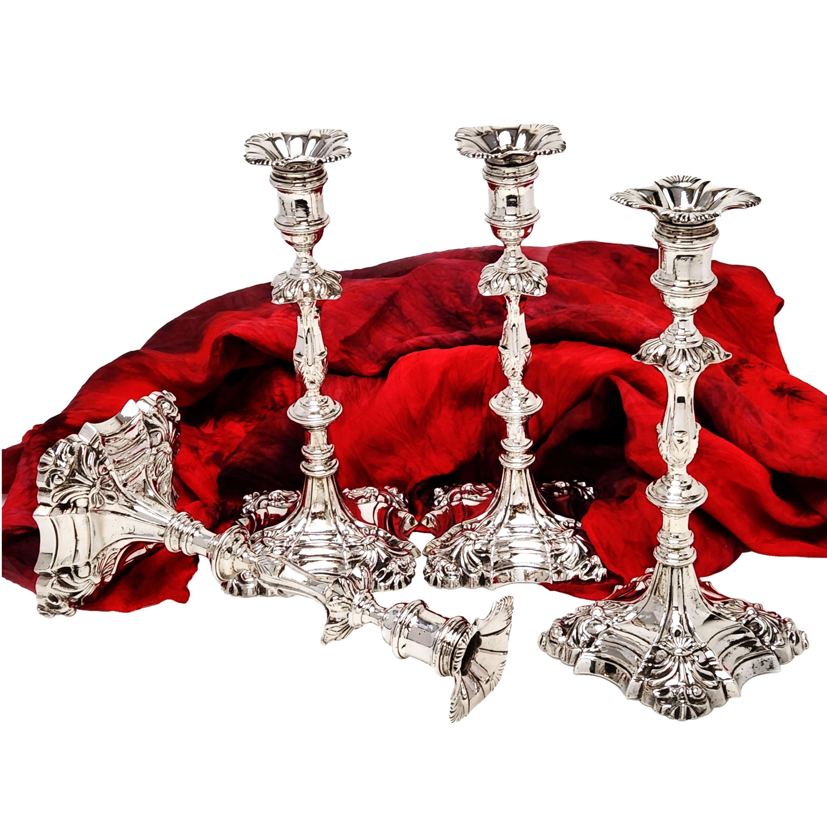 Set of 4 George II Cast Silver Candlesticks 1759 Candle Holders In Good Condition In London, GB