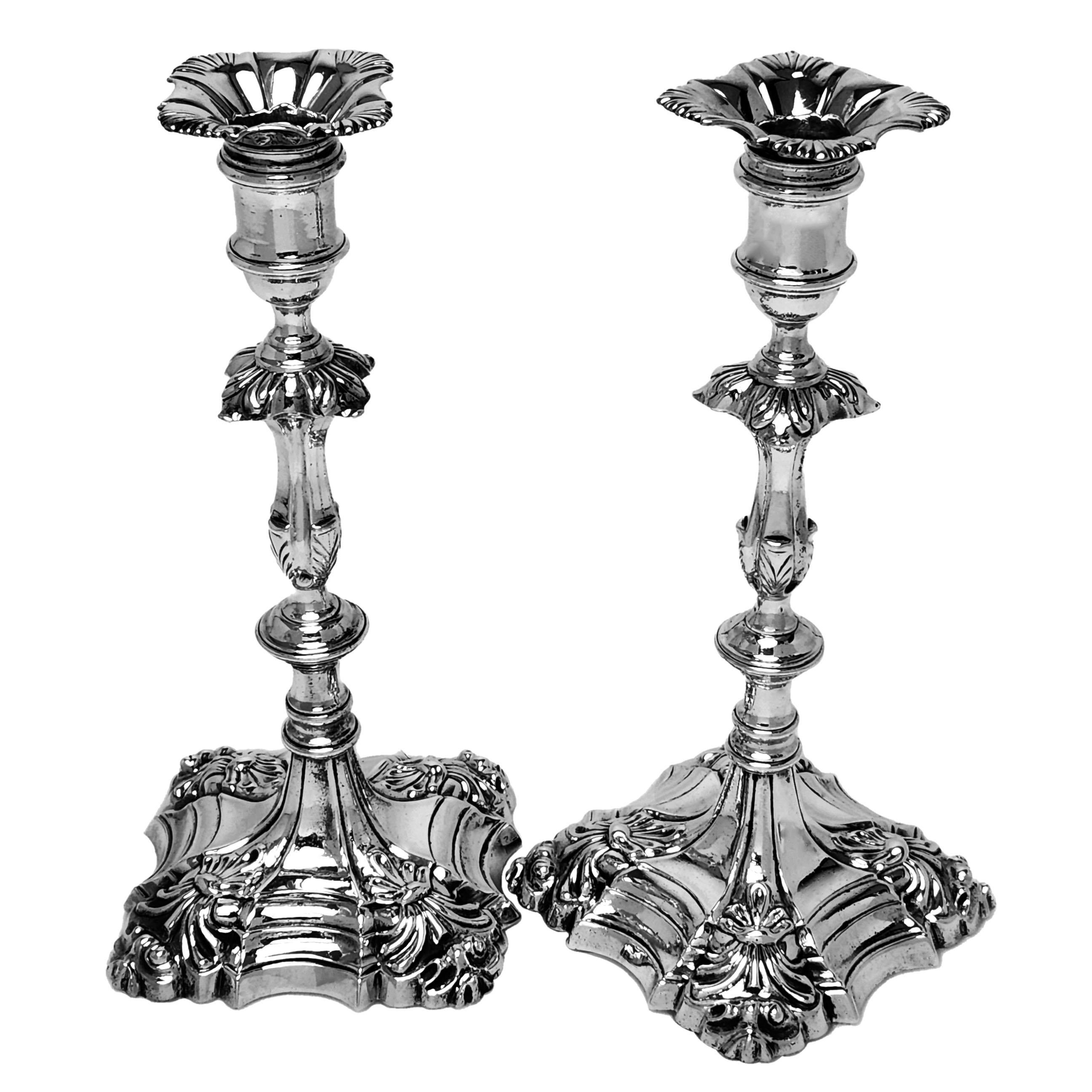 Sterling Silver Set of 4 George II Cast Silver Candlesticks 1759 Candle Holders