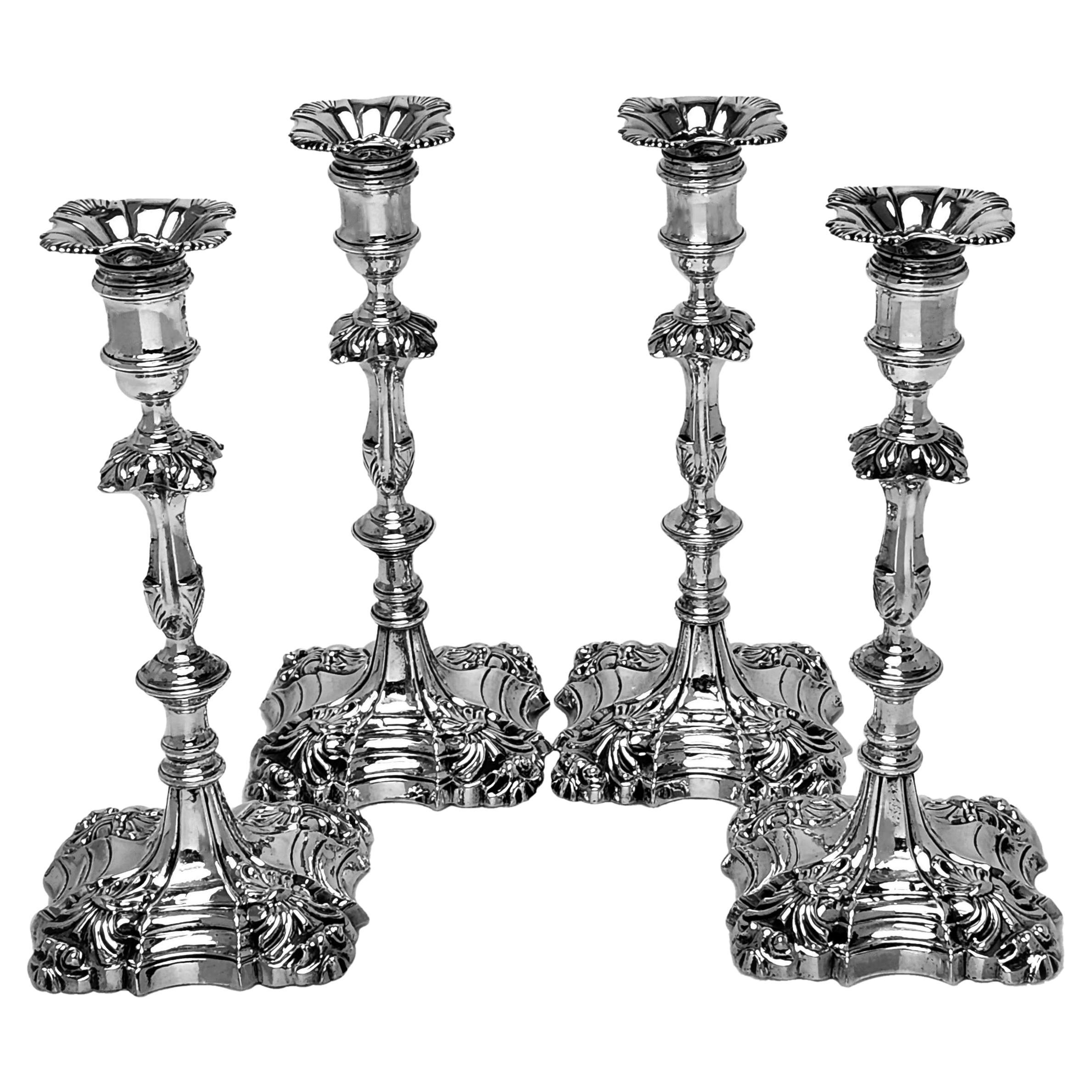 Set of 4 George II Cast Silver Candlesticks 1759 Candle Holders