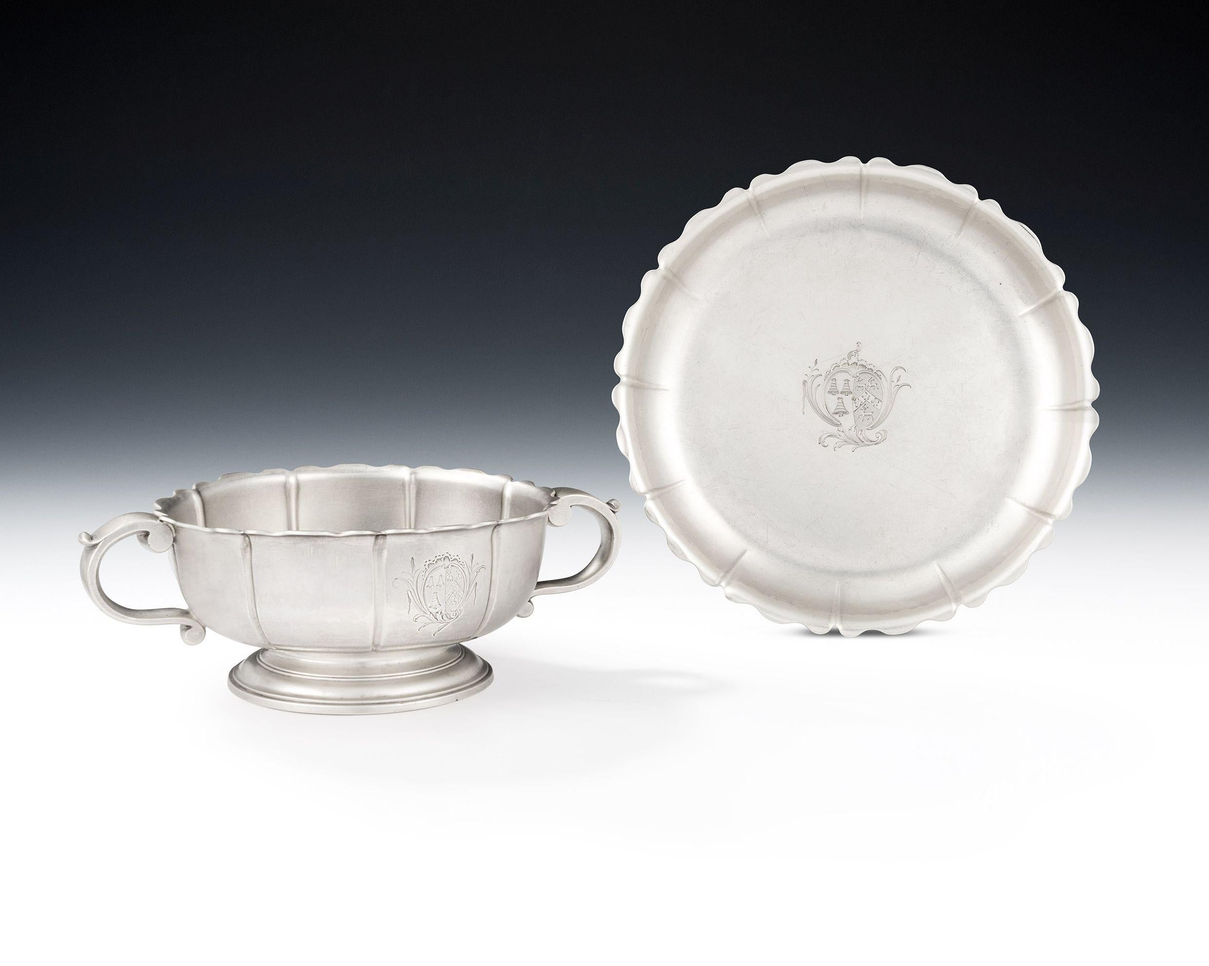 English Set of 4 George II Fruit Bowls & Stands Made in London by Samuel Herbert & Co. For Sale