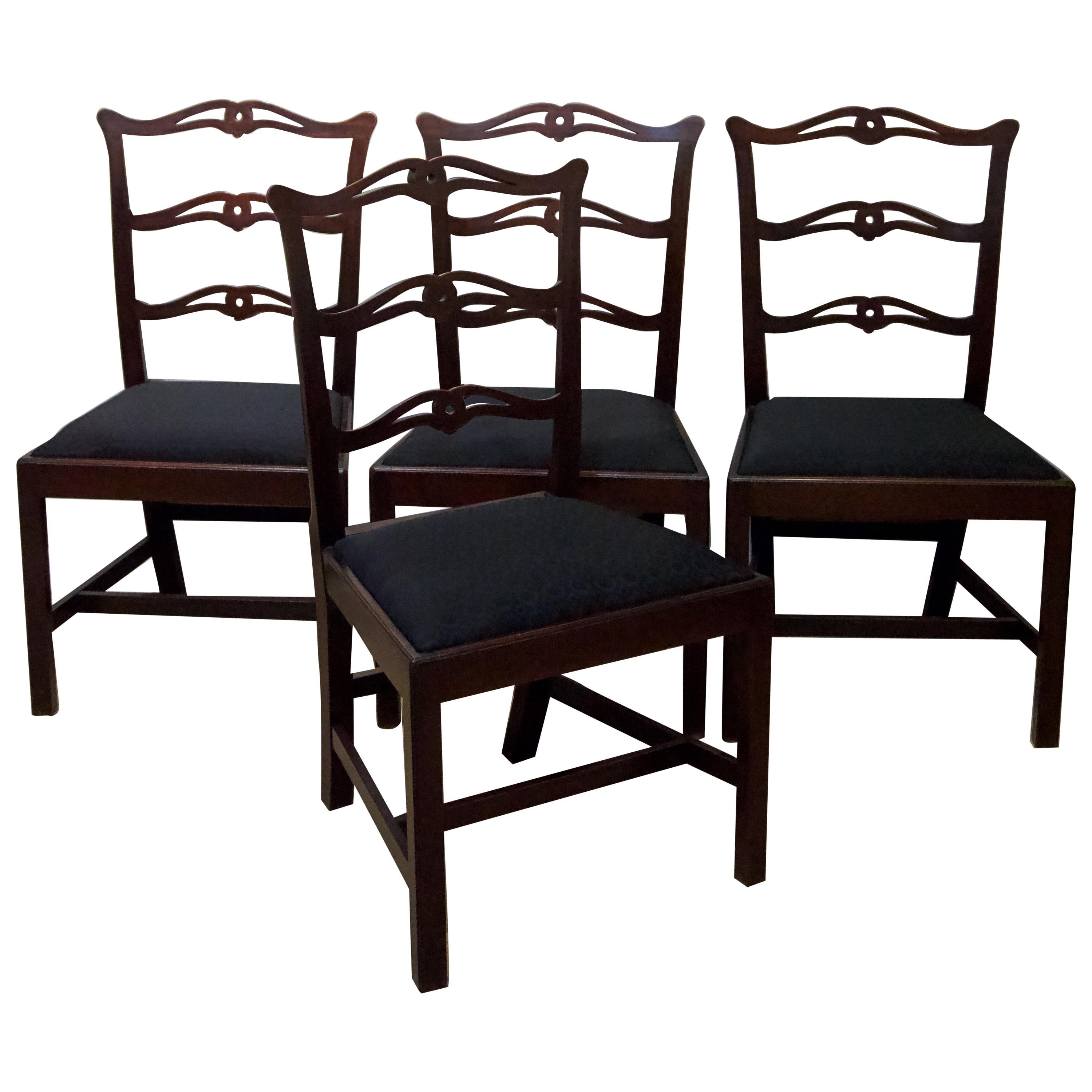 Set of 4 George III Ladder Back Side Chairs with Slip Seats For Sale