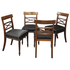 Set of 4 George III Mahogany Brass Inlaid Dining Chairs