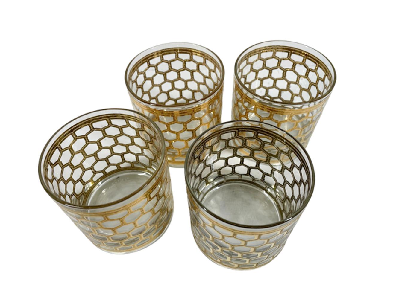 Américain Lot de 4 verres Georges Briard Rocks en or 22 carats à motif « fil » en vente