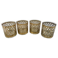 Vintage Set of 4 Georges Briard Rocks Glasses in the "Wire" Pattern in 22 Karat Gold