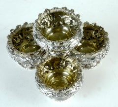 Set of 4 Georgian Chinoiserie Decorated Master Salts by John Edward Terrey & Co.