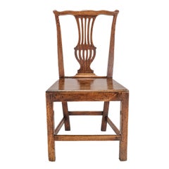 Set of 4 Georgian Elm Chippendale Country Dining Chairs, c.18th George III