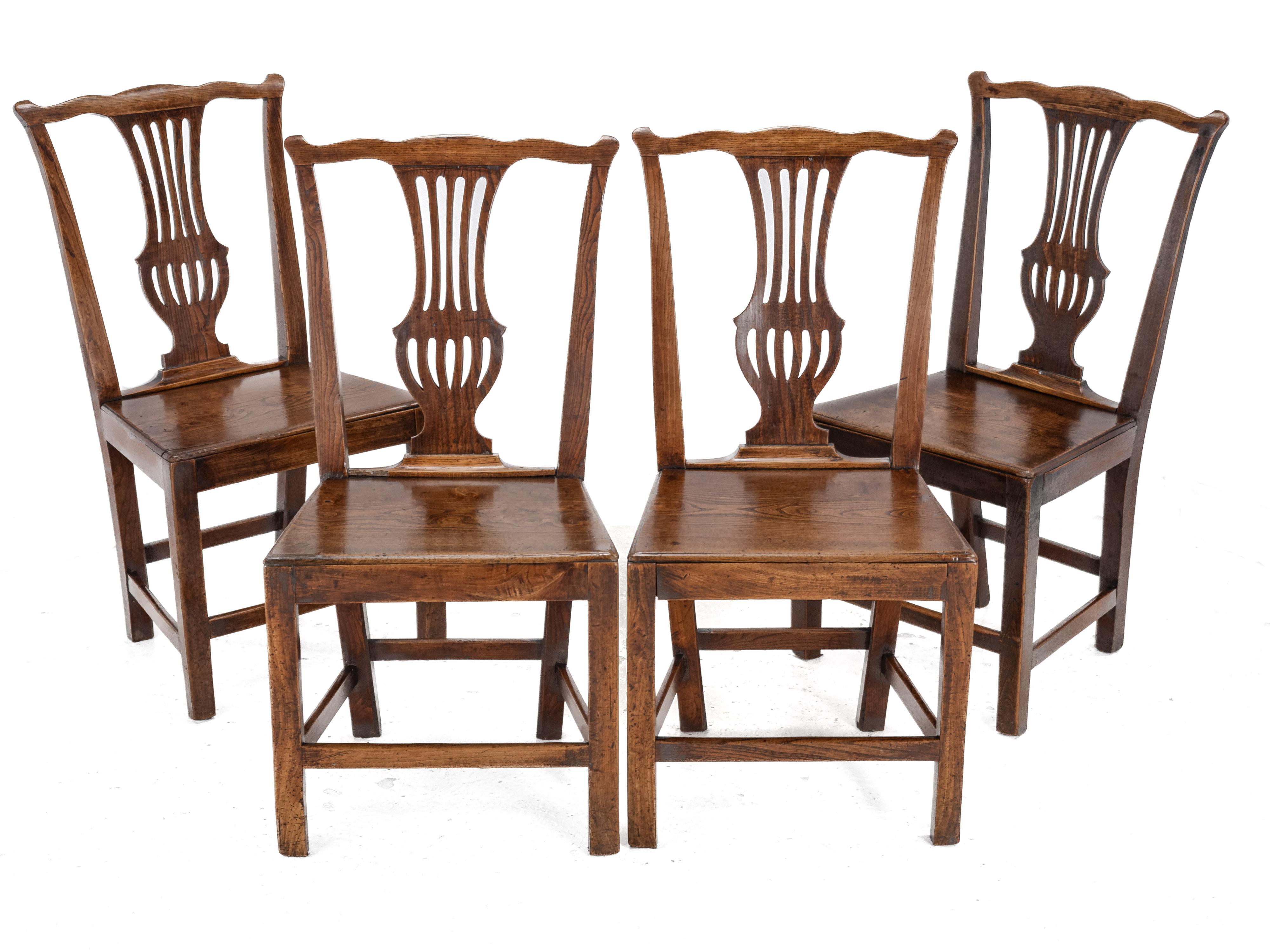 Set of 4 Georgian Elm Chippendale Country Dining Chairs, c.18th George III In Good Condition For Sale In Leeds, GB