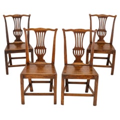 Satz von 4 georgianischen Chippendale-Esszimmerstühlen aus Ulme Spätes 18.