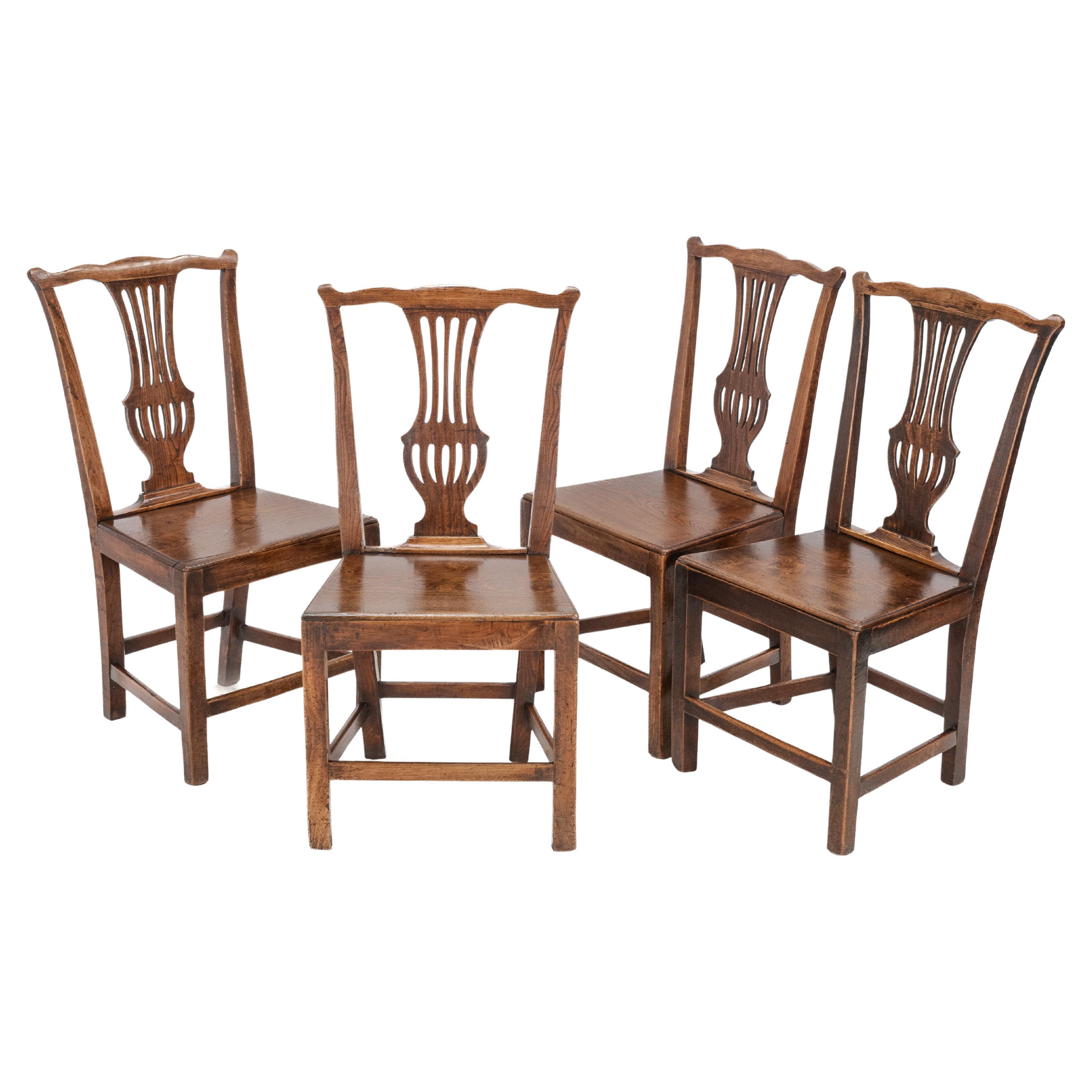 Set of 4 Georgian Elm Chippendale Country Dining Chairs Late c.18th (George III)