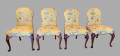 Set of 4 Georgian Mahogany Style Upholstered Side Chairs in Yellow Fabric