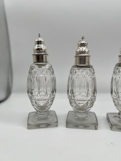 Set of 4 Georgian Silver & Cut Crystal Salt & Pepper Shaker Set