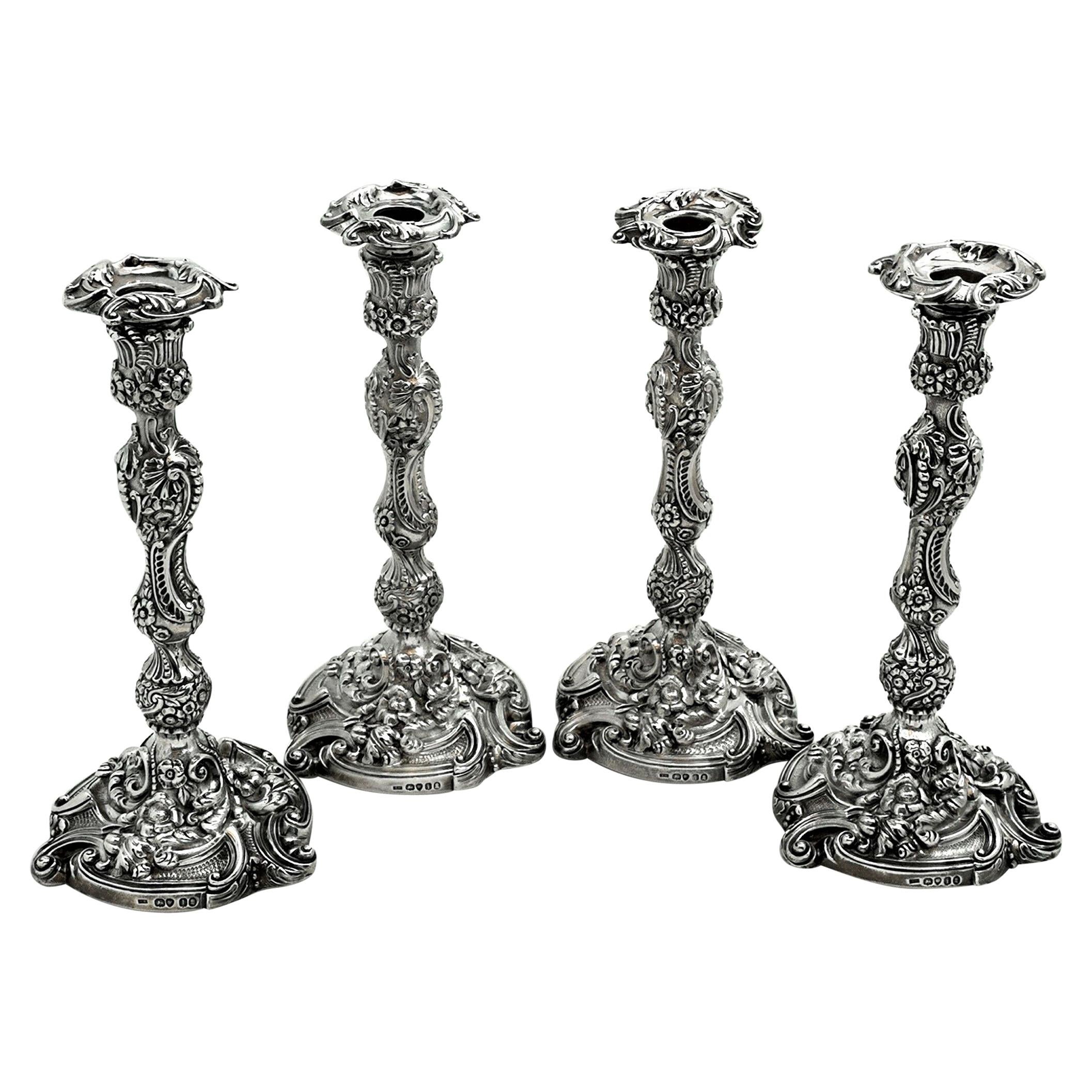 Set of 4 Georgian Sterling Silver Candlesticks 1824 George IV Candle Holders