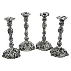 Antique Set of 4 Georgian Sterling Silver Candlesticks 1824 George IV Candle Holders