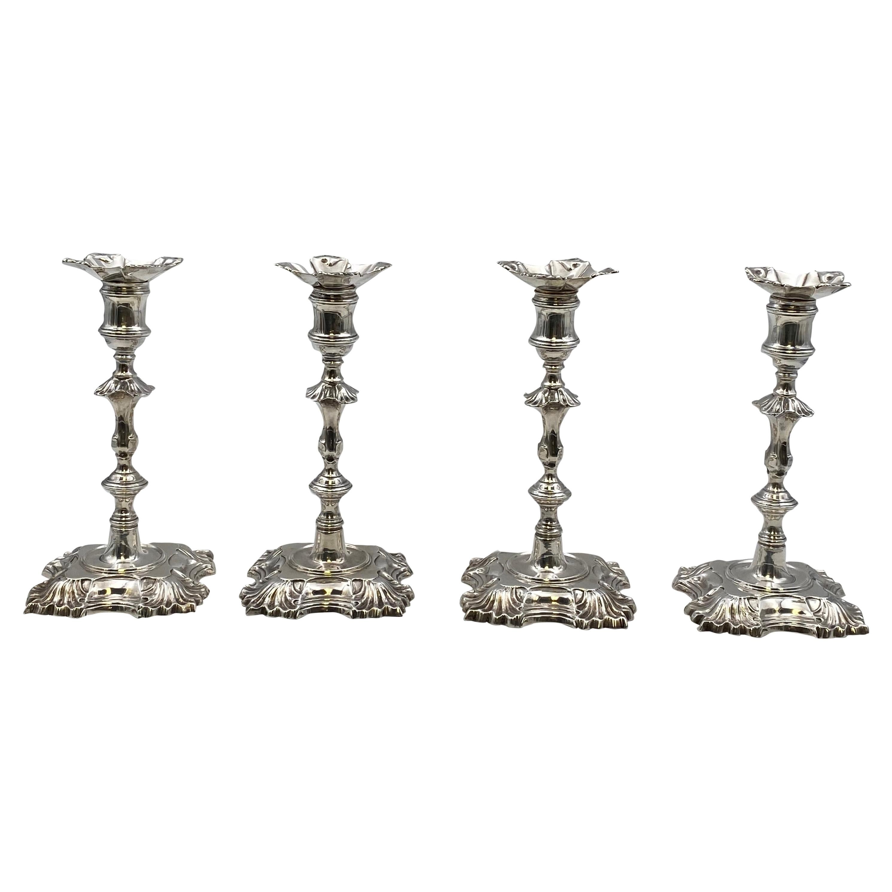 Set of 4 Georgian Style Sterling Silver Candlesticks