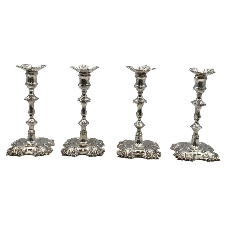 Set of 4 Georgian Style Sterling Silver Candlesticks For Sale
