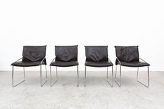 Set of 4 Gerard Van Den Berg Leather and Chrome Chairs for Gelderland