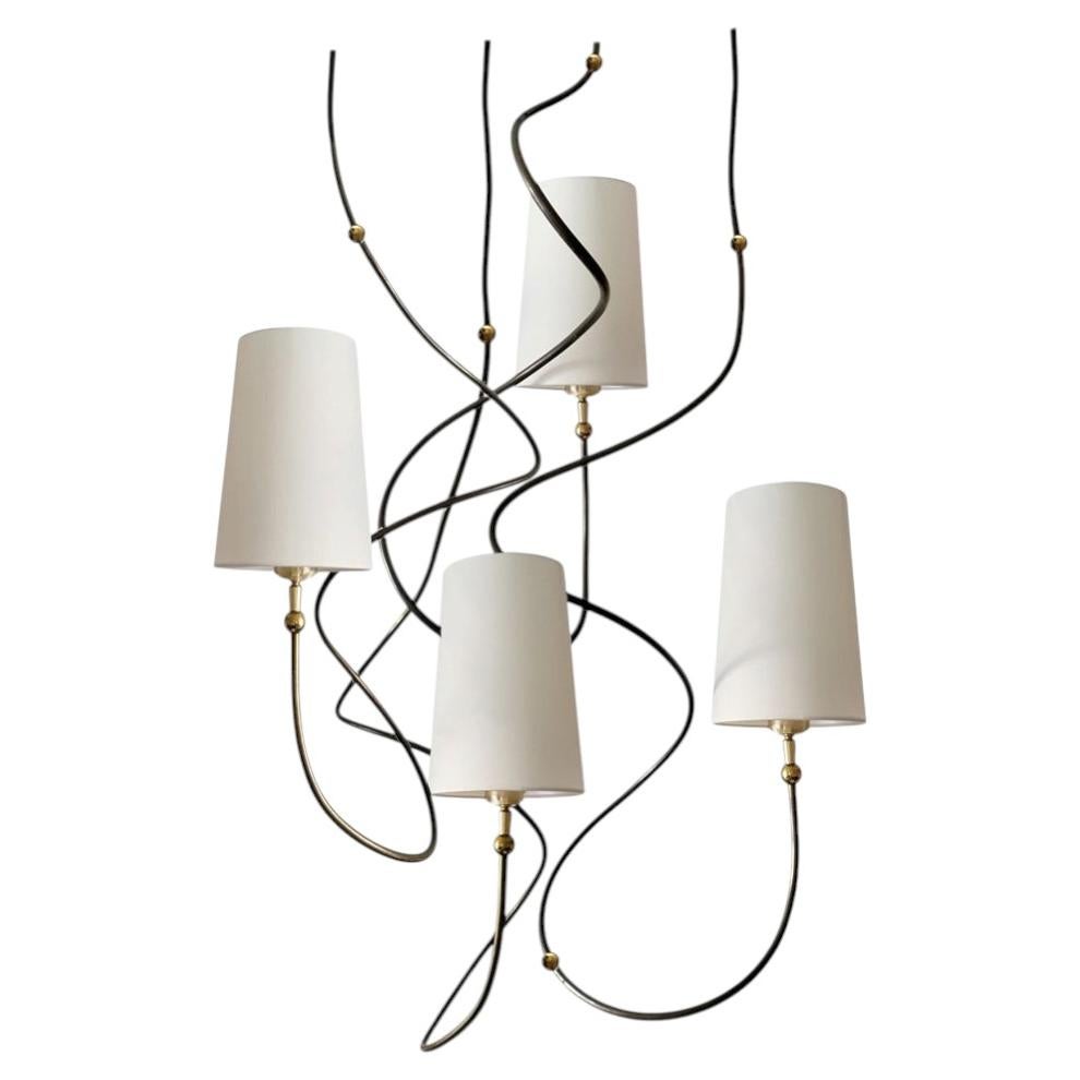Set of 4 German Beautiful Organic Sculptural Brass Ceiling Pendant Lights