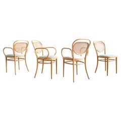 Set of 4 German Bentwood Armchairs - Thonet Model 215 Series - Beech & Velvet