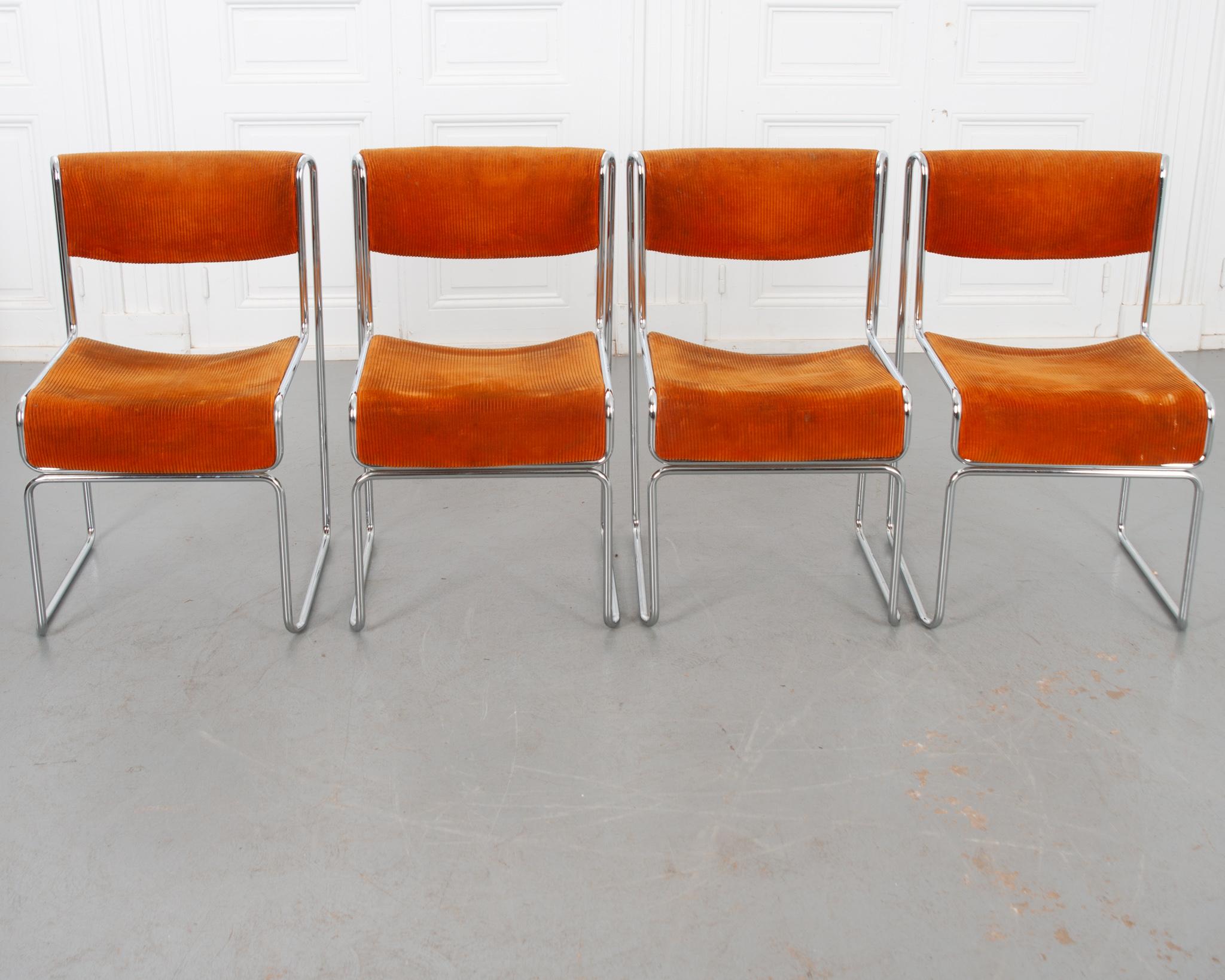 Plated Set of 4 German Mid-Century Modern Dining Chairs