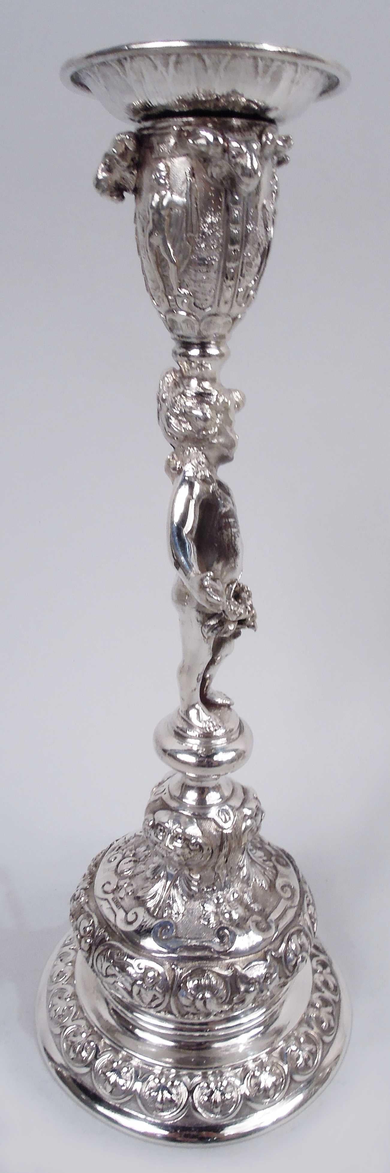 20th Century Set of 4 German Rococo Classical Silver Figural Candlesticks