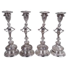 Set of 4 German Rococo Classical Silver Figural Candlesticks