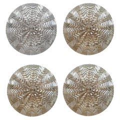 Set of 4 German Vintage Geometric Zigzag Glass Ceiling Wall Lights Flush Mounts