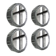 Set of 4 German Vintage Textured Glass and Mirror Ceiling Wall Flush Mounts