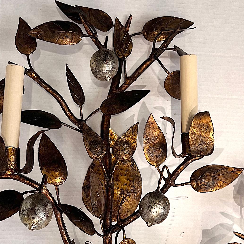 Hand-Crafted Set of 4 Gilt Foliage Sconces, Sold per Pair For Sale