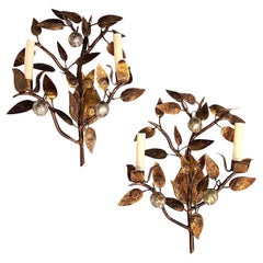 Vintage Set of 4 Gilt Foliage Sconces, Sold per Pair